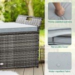 Outdoor Wicker Storage Bench with Cushion, Light Grey