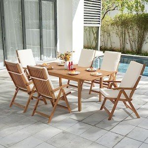 7-Piece Acacia Wood Patio Dining Set - Beige