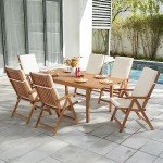 7-Piece Acacia Wood Patio Dining Set - Beige