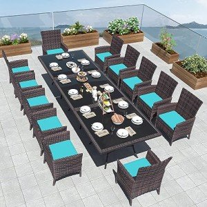 15-Piece Outdoor Dining Set with Cushions and Tables