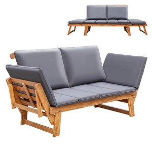 Greesum Convertible Patio Couch Sofa Bed in Gray