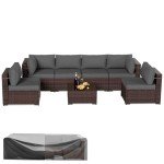 7-Piece Rattan Sectional Sofa Set with Table