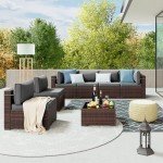 7-Piece Rattan Sectional Sofa Set with Table