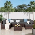 7-Piece Rattan Sectional Sofa Set with Table