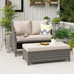 2-Piece Wicker Patio Love Seat & Coffee Table Set