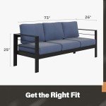3-Seat Aluminum Outdoor Couch with Blue Cushions