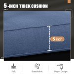 3-Seat Aluminum Outdoor Couch with Blue Cushions