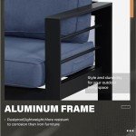 3-Seat Aluminum Outdoor Couch with Blue Cushions