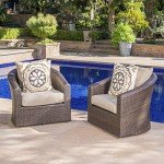 GDFStudio Set of 2 Brown Wicker Swivel Chairs