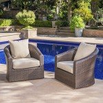 GDFStudio Set of 2 Brown Wicker Swivel Chairs