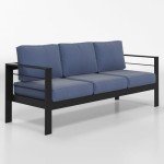 3-Seat Aluminum Outdoor Couch with Blue Cushions