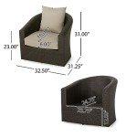 GDFStudio Set of 2 Brown Wicker Swivel Chairs