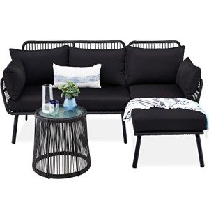 Rope Woven L-Shaped Patio Sectional Sofa Set