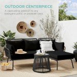 Rope Woven L-Shaped Patio Sectional Sofa Set