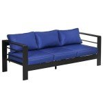 Modern Navy Blue 3-Seater Patio Sofa with Cushions