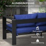 Modern Navy Blue 3-Seater Patio Sofa with Cushions