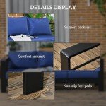 Modern Navy Blue 3-Seater Patio Sofa with Cushions