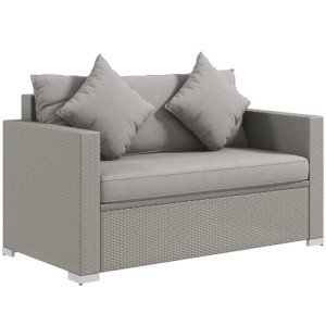 Gray Wicker Loveseat with Cushions for Outdoors