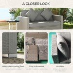 Gray Wicker Loveseat with Cushions for Outdoors