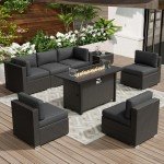 8-Piece Outdoor Patio Sofa Set with Fire Pit