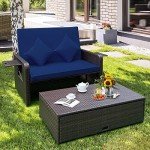 Tangkula Rattan Daybed Set with Ottoman and Cushions