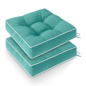 Teal Tufted Waterproof Outdoor Chair Cushions - 2 Pack