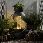 Modern Waterfall Fountain with Bowl Planter