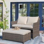 2-Piece Wicker Patio Love Seat & Coffee Table Set