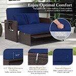 Tangkula Rattan Daybed Set with Ottoman and Cushions