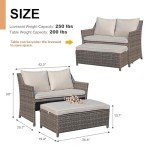 2-Piece Wicker Patio Love Seat & Coffee Table Set