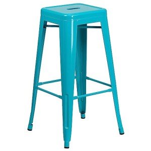 Crystal Teal-Blue High Backless Barstool