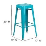 Crystal Teal-Blue High Backless Barstool