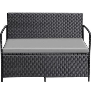 Greesum Outdoor Rattan Loveseat with Cushions & Storage