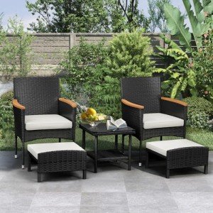 5-Piece Black Wicker Patio Furniture Set