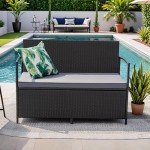 Greesum Outdoor Rattan Loveseat with Cushions & Storage