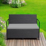 Greesum Outdoor Rattan Loveseat with Cushions & Storage