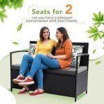 Greesum Outdoor Rattan Loveseat with Cushions & Storage