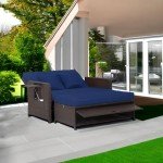 Tangkula Rattan Daybed Set with Ottoman and Cushions