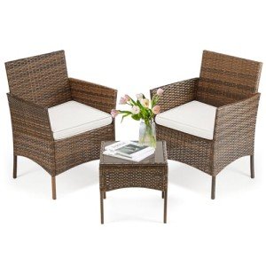 3-Piece Wicker Patio Furniture Set with Table