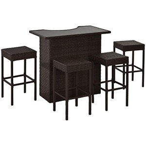 5-Piece Outdoor Rattan Bar Set with Stools