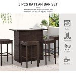 5-Piece Outdoor Rattan Bar Set with Stools