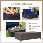 Tangkula Rattan Daybed Set with Ottoman and Cushions