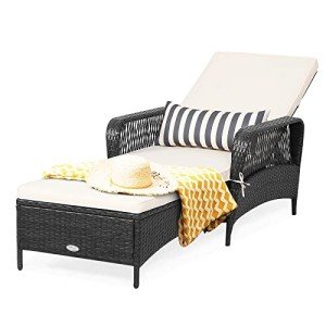 HAPPYGRILL Outdoor Rattan Chaise Lounge Chair