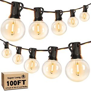 100FT LED Outdoor String Lights with Dimmable Bulbs