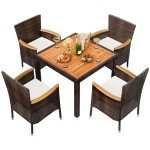 5-Piece Wicker Patio Dining Set with Cushions