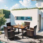 5-Piece Wicker Patio Dining Set with Cushions