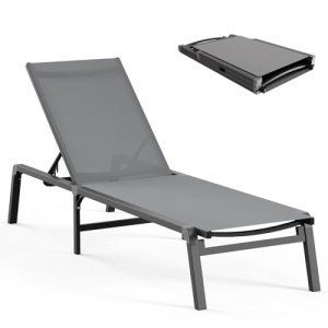 Grey Foldable Aluminum Chaise Lounge with Adjustable Backrest