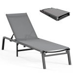 Grey Foldable Aluminum Chaise Lounge with Adjustable Backrest