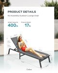 Grey Foldable Aluminum Chaise Lounge with Adjustable Backrest