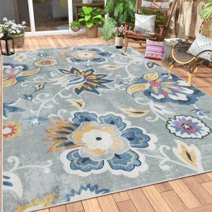Lahome Floral Non-Slip Outdoor Patio Rug, 6x9ft